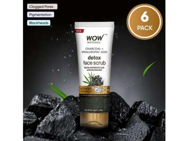 WOW Charcoal & Hyaluronic Acid Detox Face Scrub - 100 ml - Pack of 6