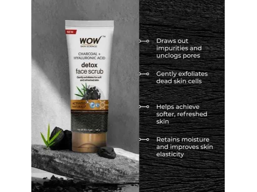 WOW Charcoal & Hyaluronic Acid Detox Face Scrub - 100 ml - Pack of 6 view 2