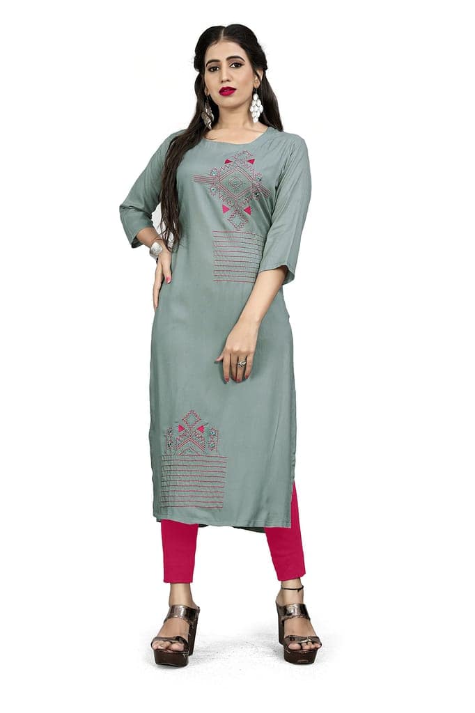 STYLEOO Rayon Embroidered Straight Kurta/kurties for Women and Girls Pack of 2 (M, L, XL, XXL) view 2