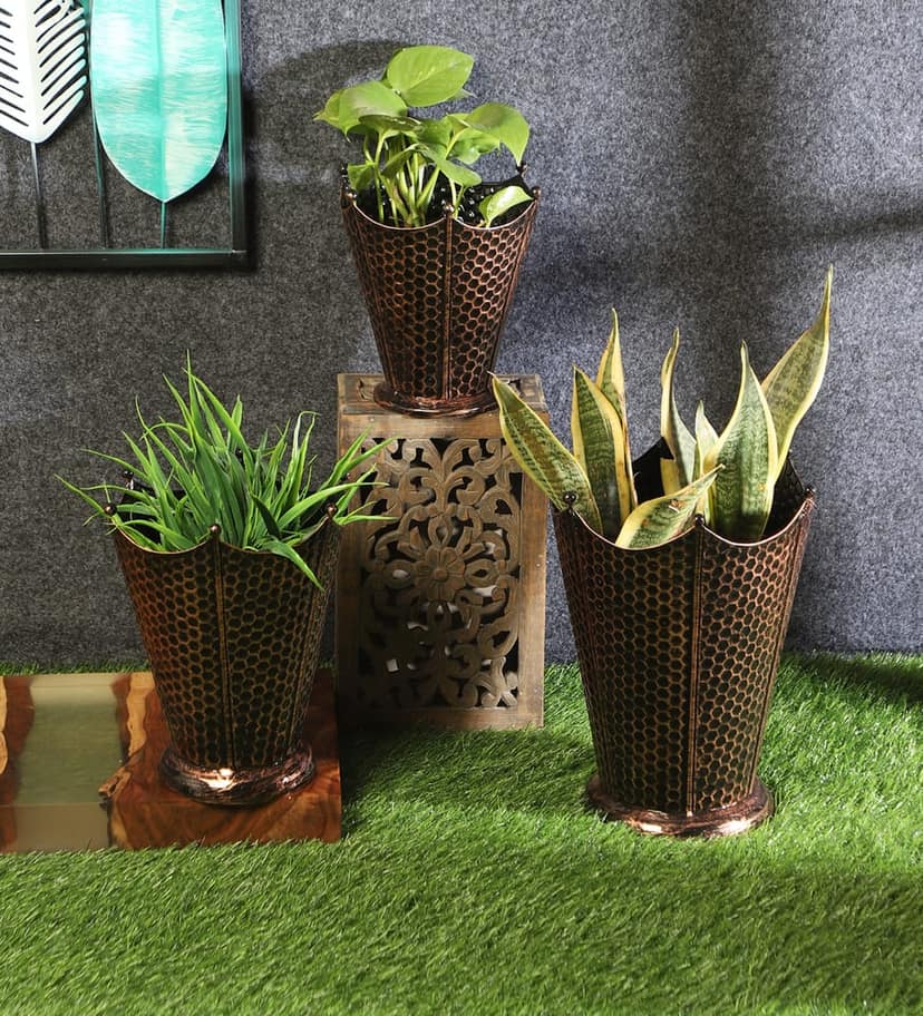 Copper Flower Pot SHape Planter Set of 3