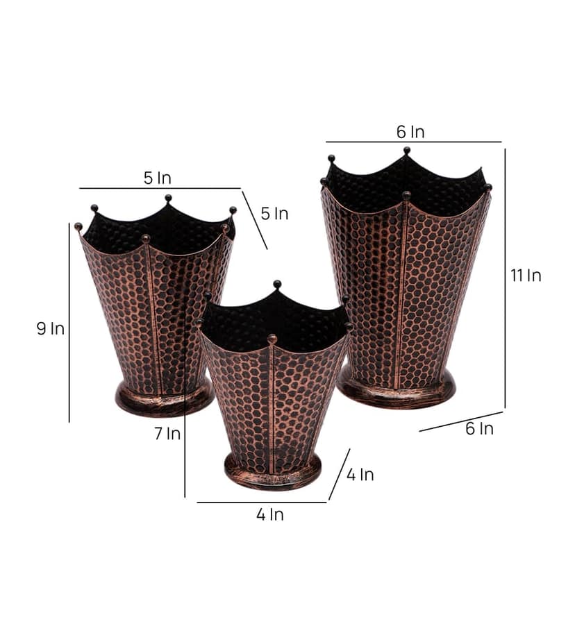 Copper Flower Pot SHape Planter Set of 3 view 2