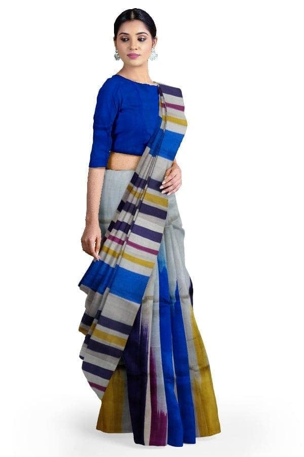 White Pure Mulberry Silk Printed Saree view 2