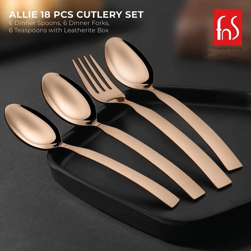 FnS Allie Stainless Steel Rose Gold Cutlery Set with Leatherite Box view 2
