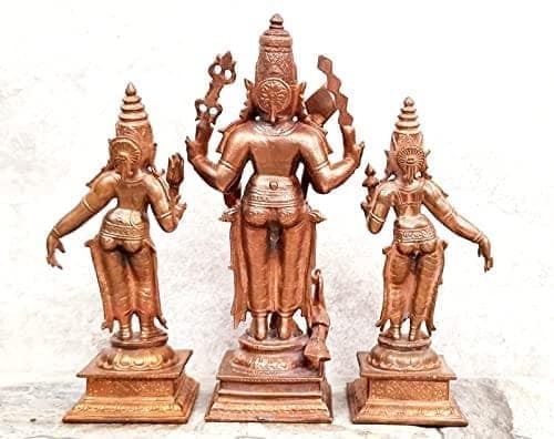 Searchers Paradise - Copper Idols Murugar with Valli and Deivanani ,6.2 inches, Copper Handmade 1400 Grams, Patina Antique Finish, Pack of 1 Piece view 2