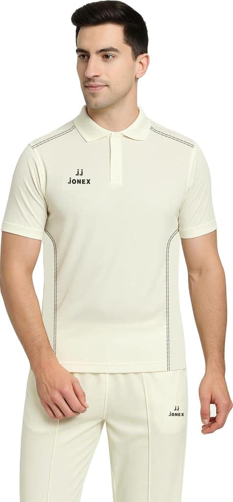 Jonex Men Cricket Uniform, Cricket Dress, Adults Half Sleeve Polyester T-Shirt & Trouser Pant Combo Set | Size - 38 | Creamy White view 2