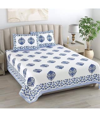 Bombay Spreads Cotton King Size Bedsheet ( Blue )