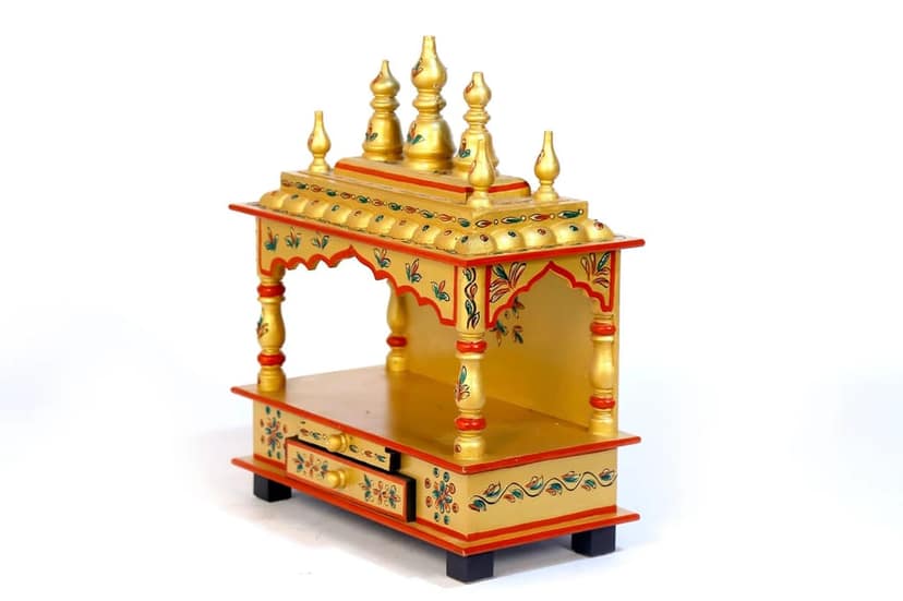 Creative Handicrafts Home Temple, Wooden Temple, Pooja Mandir for Home (15x8x18 inches - Gold Color) view 2