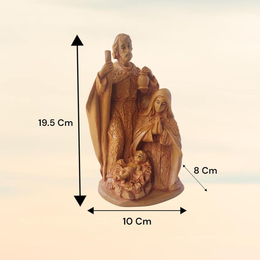 AMS Resin Holy Family Statue | Nativity Scene Idol with Baby Jesus, Mother Mary & Saint Joseph | Christmas Crib Set for Home Altar, Prayer Room & Festive D�cor | Brown Showpiece 19.5H x 10L x 8W Cm view 2