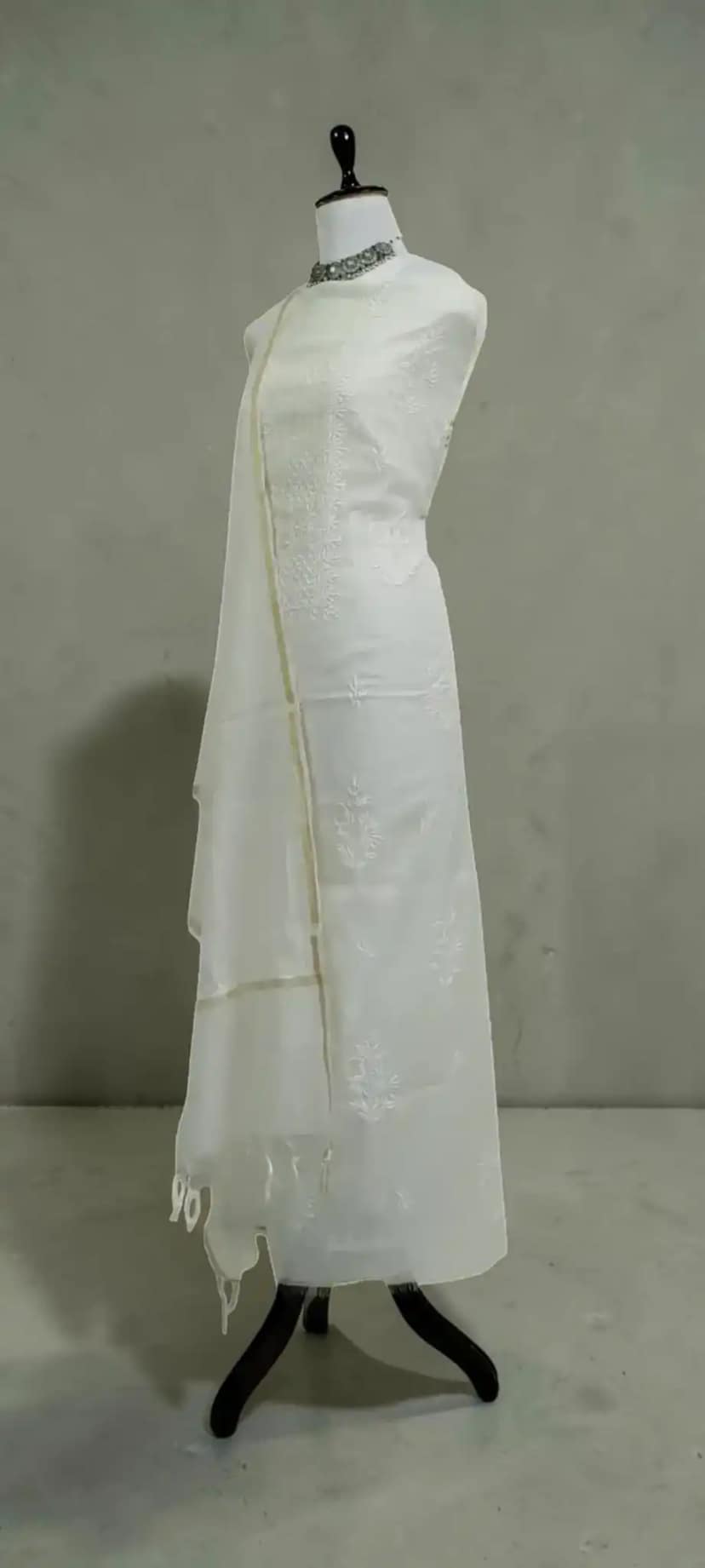 Hand Chikankari 2-Piece Dress Material in White and Ivory Mul Cotton view 2