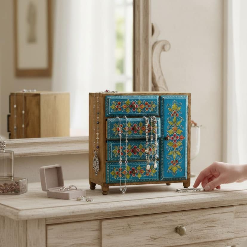 Antique Wooden Blue Chest Drawer | Jewellery Storage Drawer Chest view 2