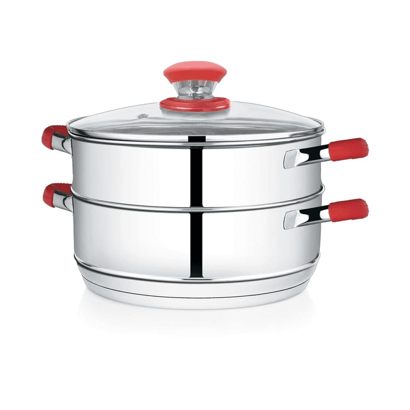 Premier Stainless Steel Induction Bottom 2 Tier Steamer with glass lid - 24 cm
