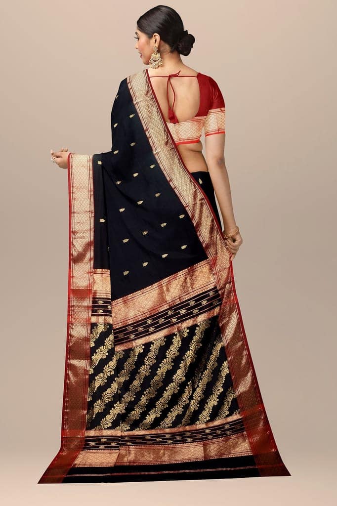 Black Handwoven Sausar Silk Saree with Zari Border and Bel Palla Saree SKU - BS10103 view 2