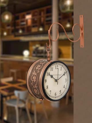 Kiran Handicrafts - Handicrafts Iron Station Clock (8 inch, Copper) for living room, balcony , hall , and office