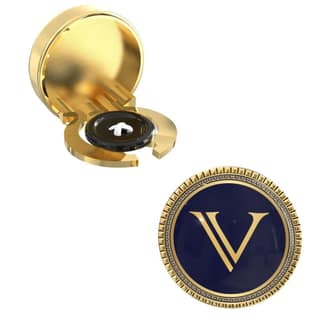 The Smart Buttons - Gold Colour Plated Shirt Button Cover Cufflinks for Men - Personalized Initials - V