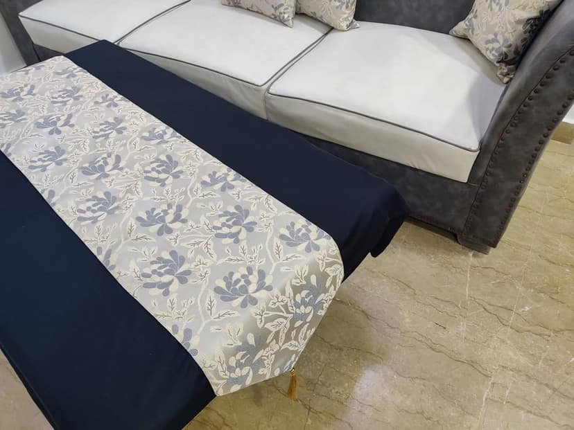 12 x 58 Inch Decorative Luxury Grey White Gold Floral Table Runners with Tassels for Home Living Room Bedroom Art Decor Wedding