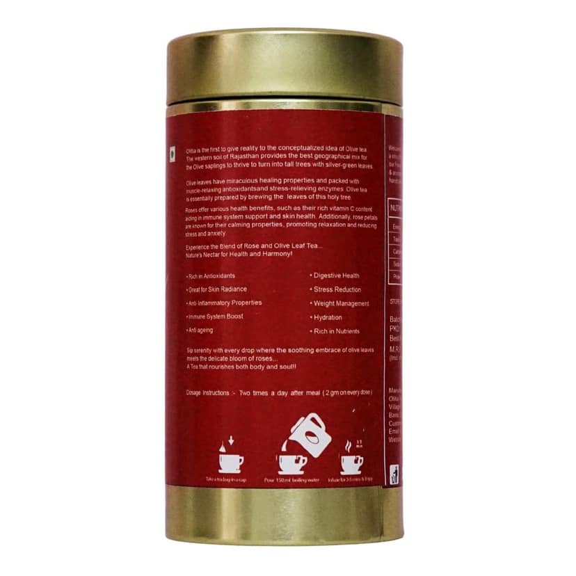 Olitia- The Olive Tea 100% Natural Herbal Tea - 60g Caffeine Free Herbal Tea, Rich in Antioxidants, for Beautiful Skin- New Year Tea Gift (Rose Tea) view 2