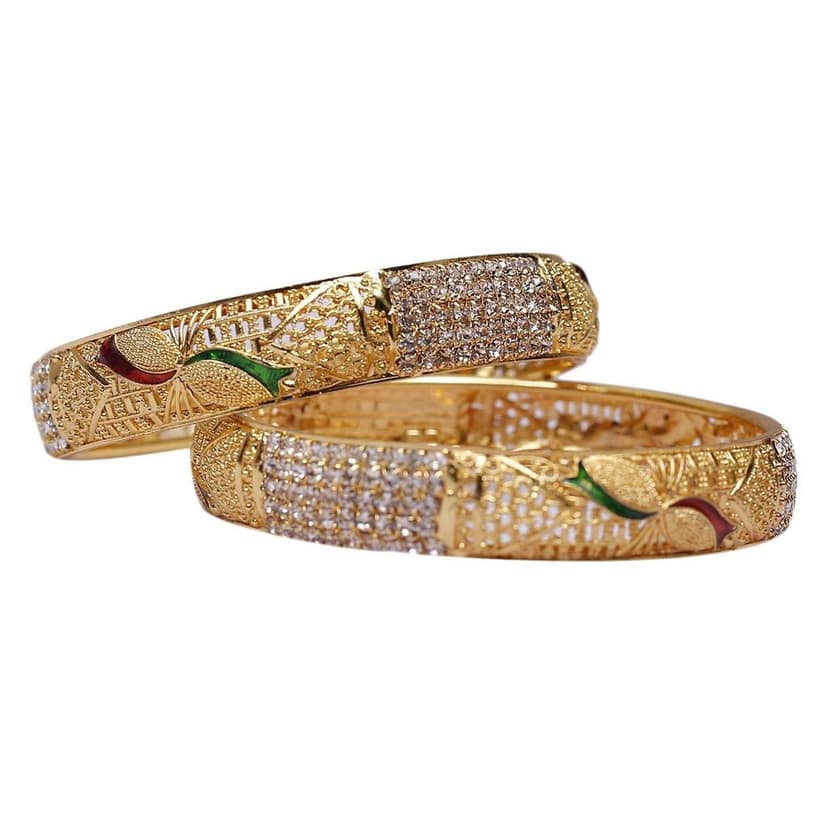 Traditional Gold-Plated Bangles/Pink & Green Stone-Studded Handcrafted Bangles/ Bangles/ Set of 2 view 2