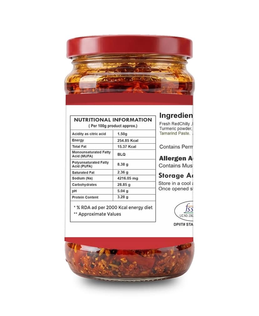 Red Chilly Pickle� All Natural Ingredients, No Artificial Preservatives, Handcrafted in Small Batches, Gluten-Free, Traditional Indian Style, Tangy & Spicy Homemade Taste view 2