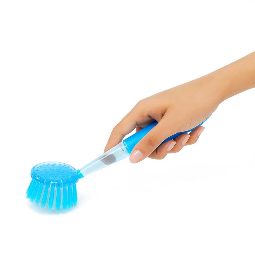 Blue � Wash Basin & Kitchen Sink Handy Scrubber Brush � 6-Inch Shiny and Smooth Handle, 2.5-Inch Round Head � Durable Nylon Bristles � Multipurpose Cleaning Tool view 2