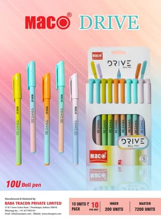Maco Drive ball pen | Minimalistic & Aesthetic Matt Finish Pastel Body Colors |Effortless Writing With Sleek Clip Design | Blue Ink, Pack Of 50