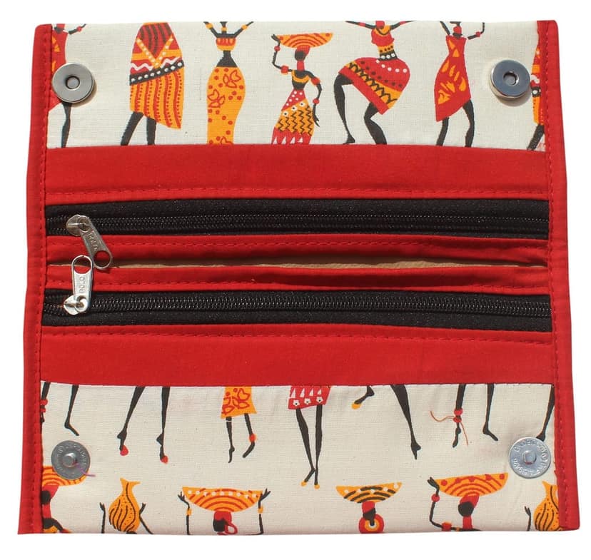 Mandhania Handcrafted Warli Print Women Wallet|Clutch|Ladies Purse Pack 1 Redish view 2