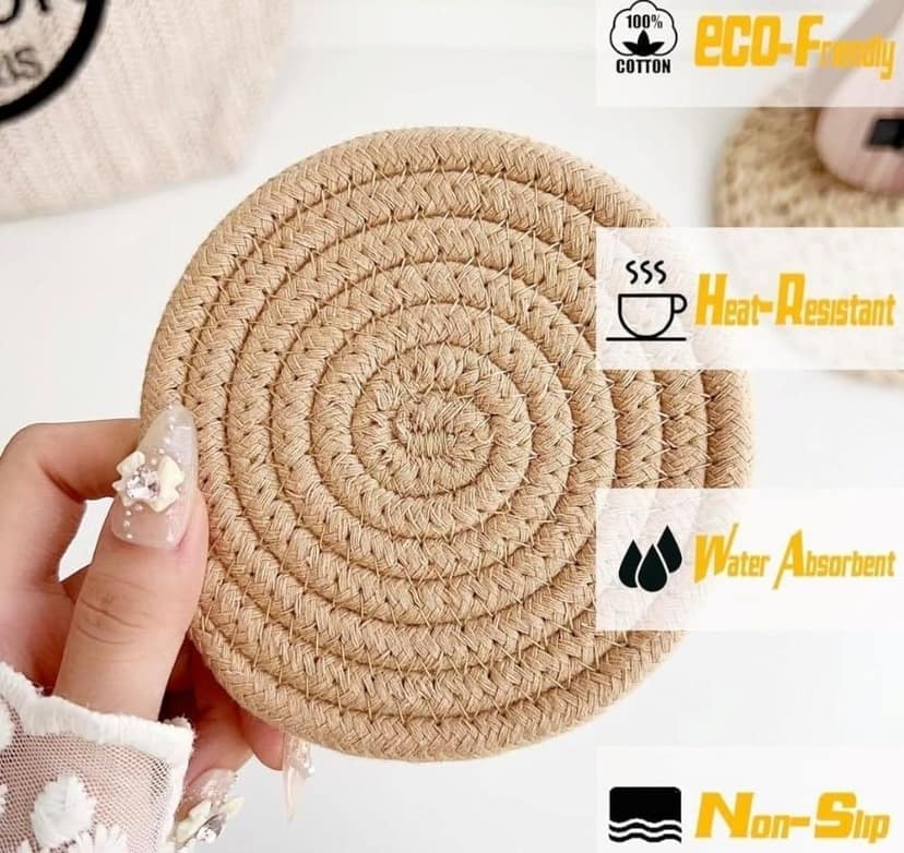 Generic Cotton Rope Drink Coasters 6 Pcs Set (Multicolor)-PID66423 view 2