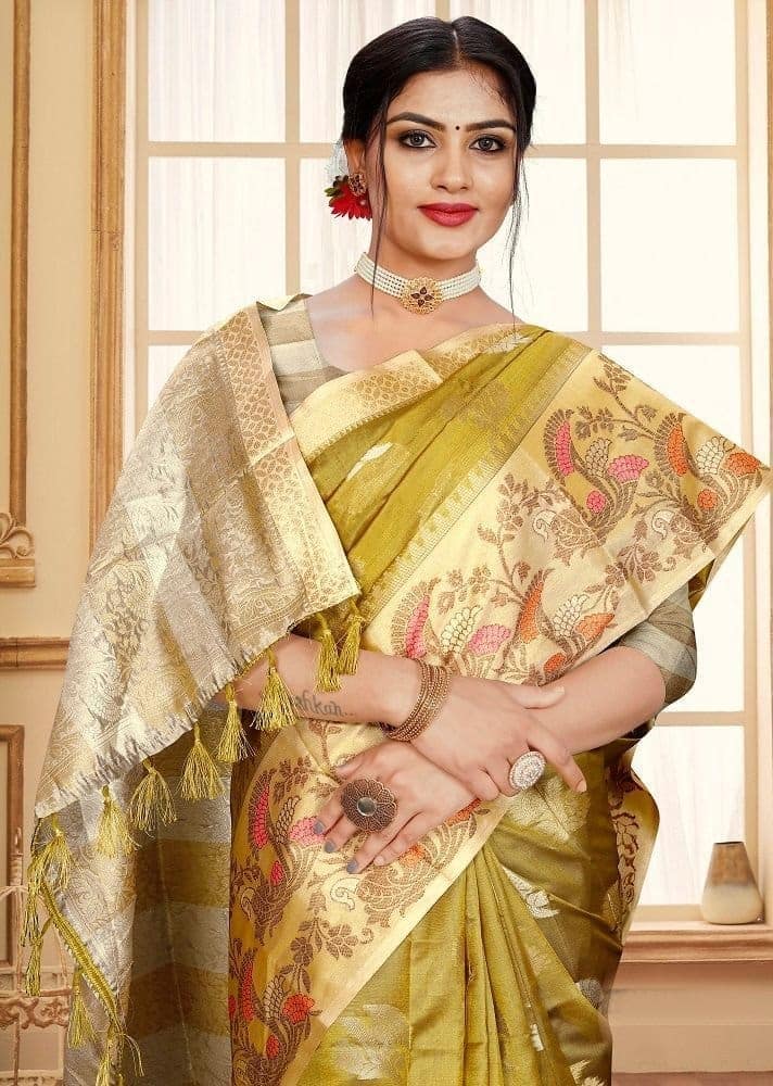 Woven Art Silk Saree in Mustard view 2
