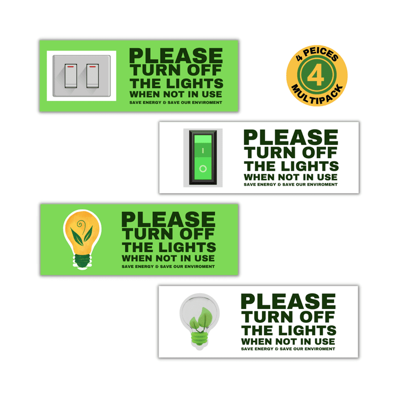 PLEASE TURN OFF THE LIGHTS WALL STICKER SET OF 4 (30cmX10cm) view 2