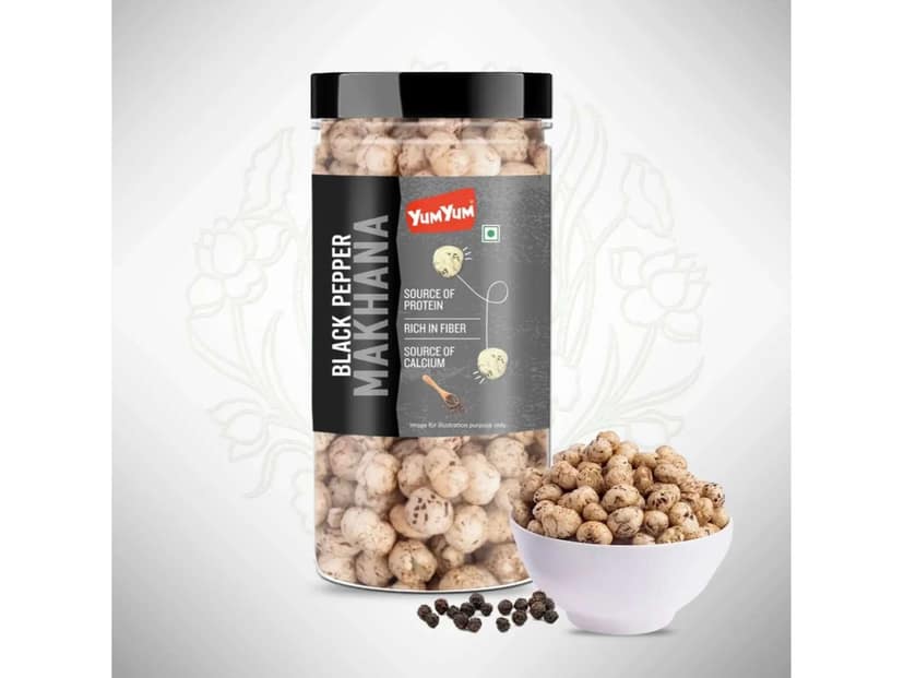 YUM YUM Roasted Black Pepper Flavored Makhana, Healthy & Crunchy Snack - Fox Nut - 90g