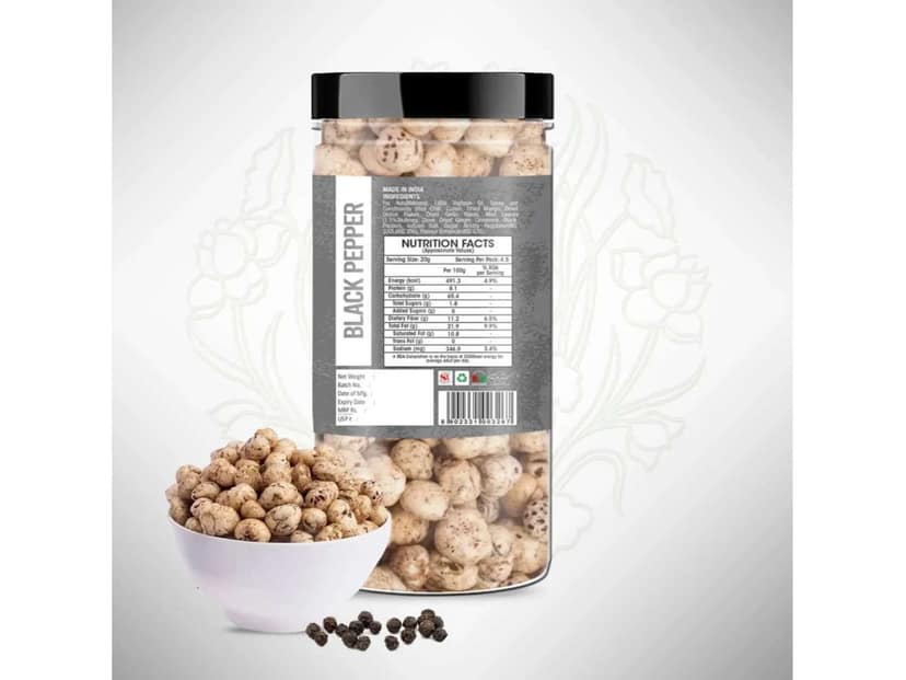 YUM YUM Roasted Black Pepper Flavored Makhana, Healthy & Crunchy Snack - Fox Nut - 90g view 2