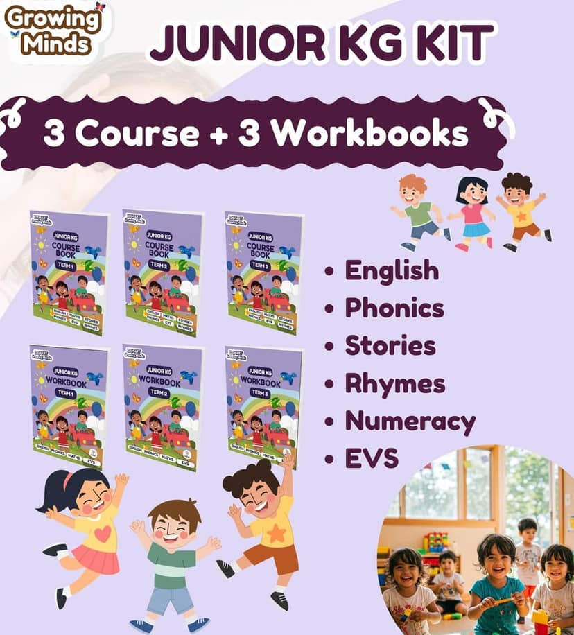 Edsmart Growing Minds - Junior KG /LKG Course and Workbook COMBO | Literacy & Phonics, Numeracy, EVS, Age 4+ Years, CBSE Curriculum | 6 Books and with FREE STORY TELLER SET [Perfect Paperback] [May 31, 2025] Edsmart Edu Services Pvt Ltd view 2