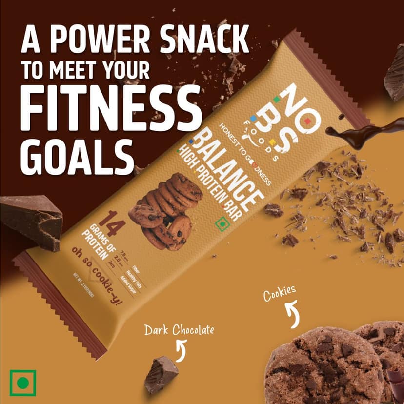 NO BS BALANCE HIGH PROTEIN BAR for healthy snacking and mini meal replacement, 14gm Protein, 8 gm fibre (oh so cookie-y) view 2