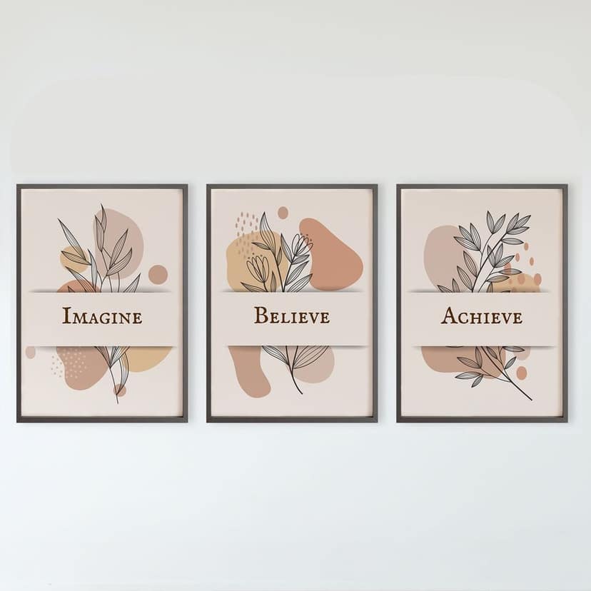 Rustic Charm Set of 3 Motivational Quotes Wall Art for Living room, Office & Gym | Believe|13 x 18 inches (A3)|Beige