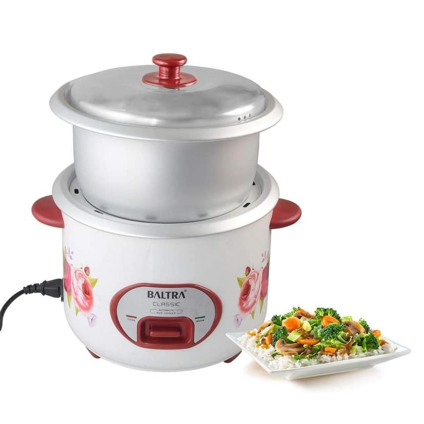 BALTRA Classic Dual Pot Rice Cooker 1.8 LTR (2 Aluminium Cooking Pans Pot with Steamer) view 2