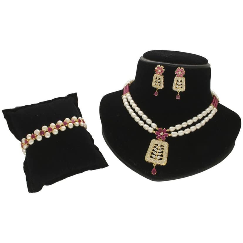 Inarah Pearl Necklace Set With Bracelet view 2