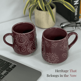 Heritales Kokum Bloom Ceramic Mug for Coffee, Milk & Tea Lovers – 350 ML | Handcrafted in India | Vegan, Bone China-Free | Microwave, Dishwasher & Freezer Safe | Premium Artisanal Mug– Set of 2