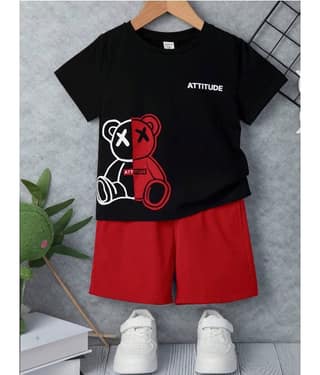 MUSNAH GARMENTS Pack of 1 Unisex for Baby Cotton T-Shirt & Shorts ( Black )