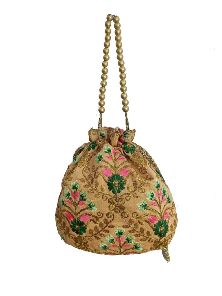 Handicraft Zari Worked Potli Handbag for Girls & Women Golden view 2