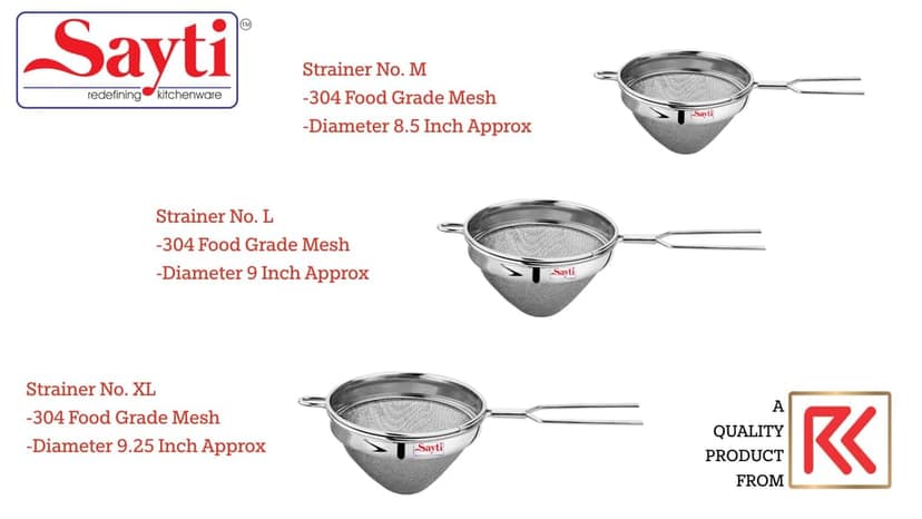 RK Sayti Stainless Steel Conical Strainer, 304 Grade Double Mesh, Premium Polish, Medium,Large,XL Pack of 3 view 2