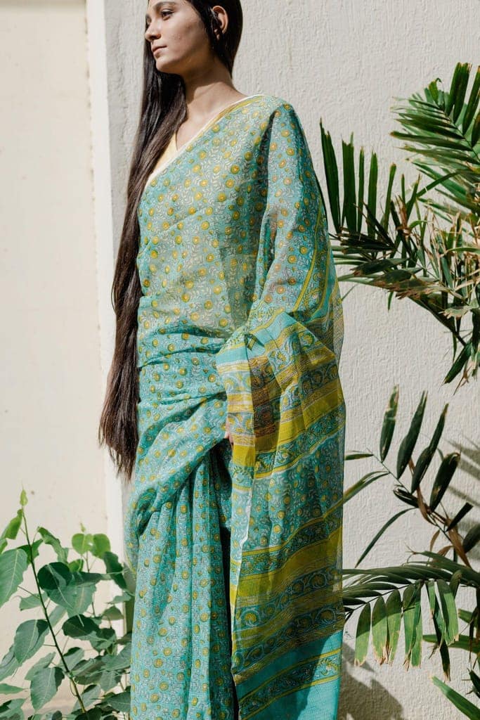 Kaisori Bagh Rajanigandha Kota blockprinted silk cotton saree view 2