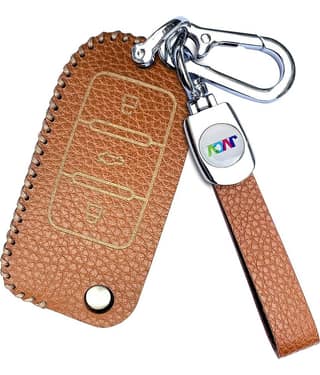 Soft Handmade Lychee Pattern Leather Key Cover Compatible with Volkswagen Polo Vento Jetta Ameo Passat and Skoda Rapid Laura Superb Octavia Fabia Yeti Folding Key
