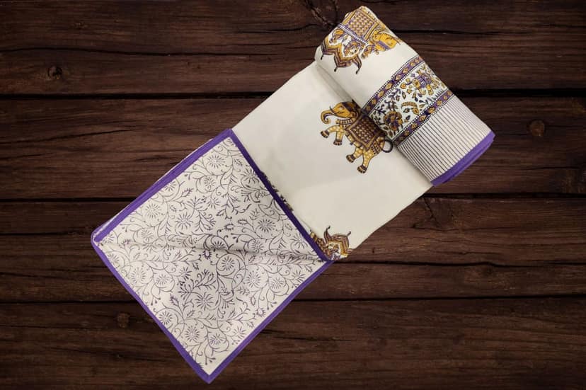 Cotton Blanket - Single Dohar ( 60 x 90 Inches) Orange Purple Elephant view 2