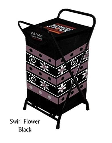 Jupiter Designer Laundry Bag Basket with Metal Stand - Swirl Flower Black view 2