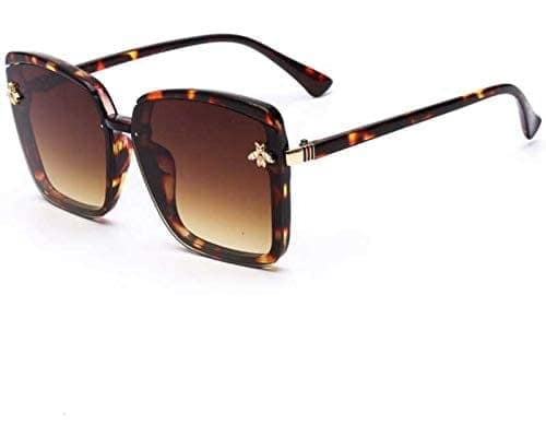 Fancy-Creation Honey Bee on Lenses Butterfly Over Sized Square Sunglasses With UV 400 Protection For Women (C2 - Animal Print)