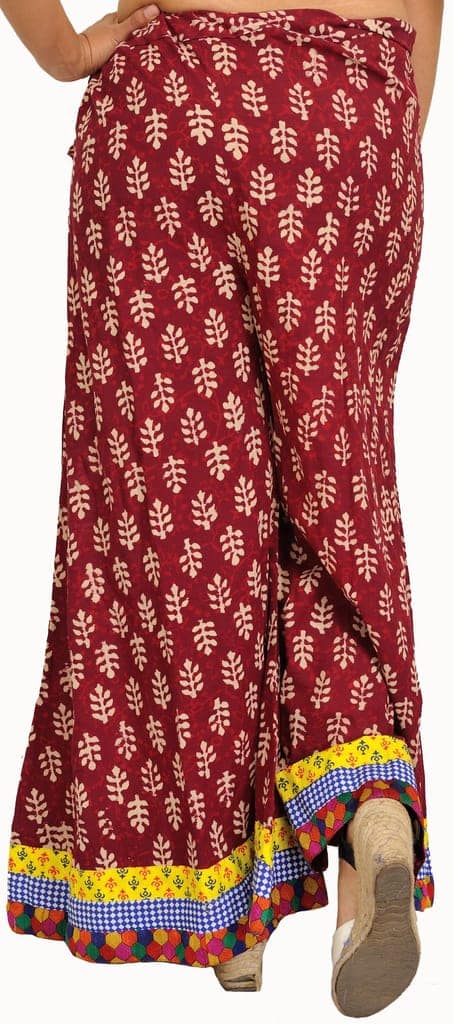 Windsor-Wine Casual Palazzo Pants from Pilkhuwa with Printed Bootis and Patch Border view 2