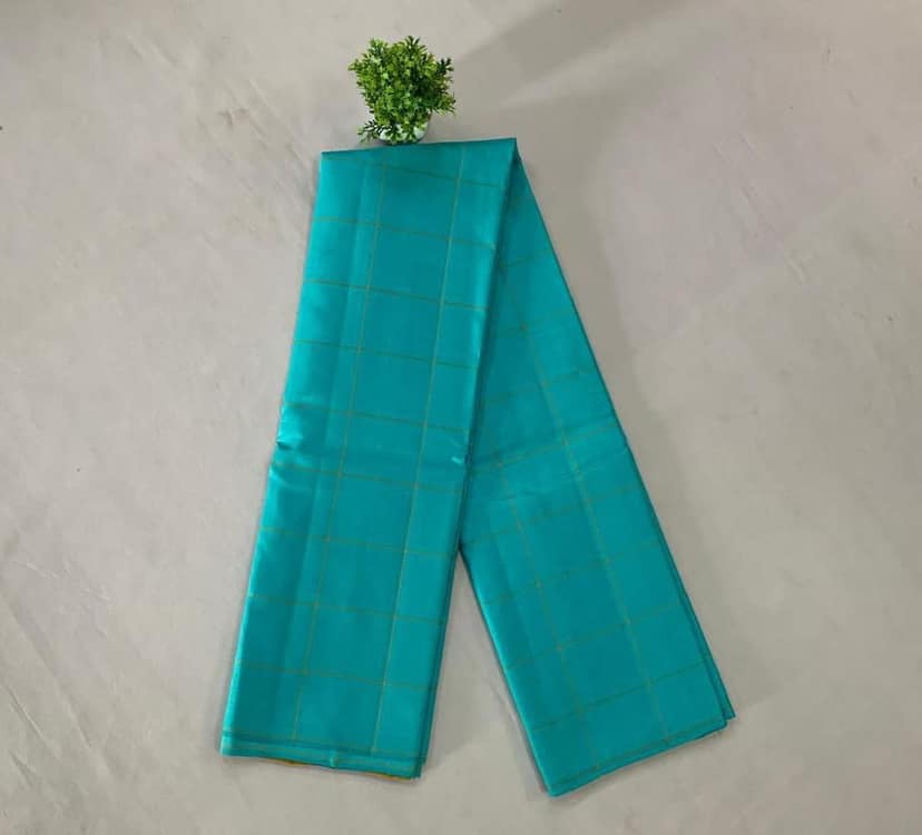 NVJSDS041-Aqua Blue (Peacock Blue Tone) with Gold Checks (Kattam Design)