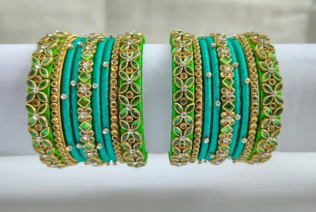 Vibrant Red Silk Thread Bangles with Stone Embellishments