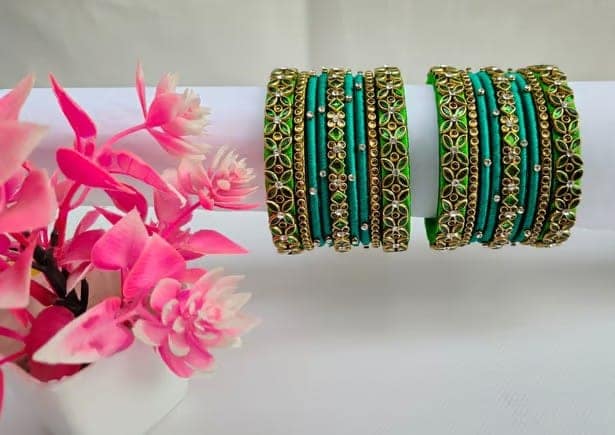 Vibrant Red Silk Thread Bangles with Stone Embellishments view 2