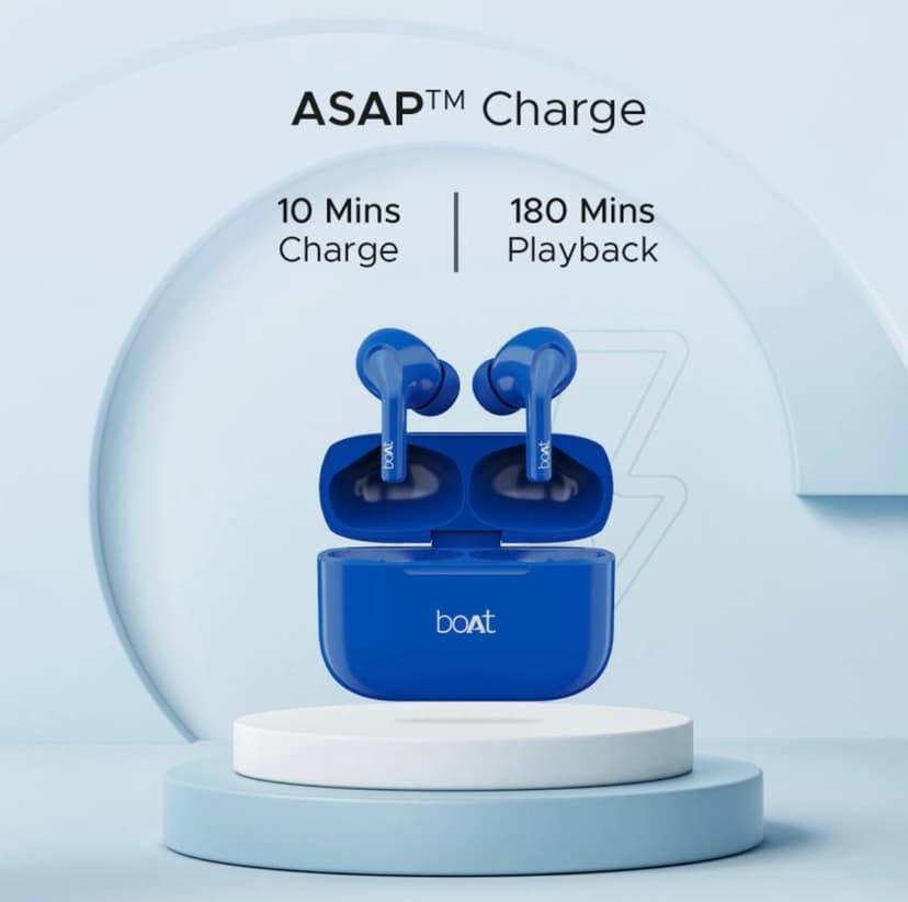 boAt Airdopes 161 | Wireless Earbuds with Massive Playback of upto 40 Hours, IPX5 Water & Sweat Resistance, IWP Technology, Type C Interface Thunder Blue view 2