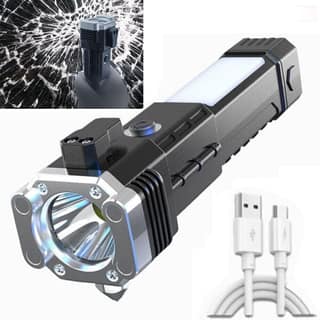 KKK Retailers LED 3W Rechargeable Torch Flashlight | Long-Distance Beam | Car Rescue Tool with Hammer & Seat Belt Cutter | Portable Emergency Light (Single Piece)30D x 40W x 30H Millimeters,